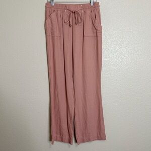 Ci Sono Linen Blend Pink Drawstring Wide Leg Pull On Pants, Sz Medium
